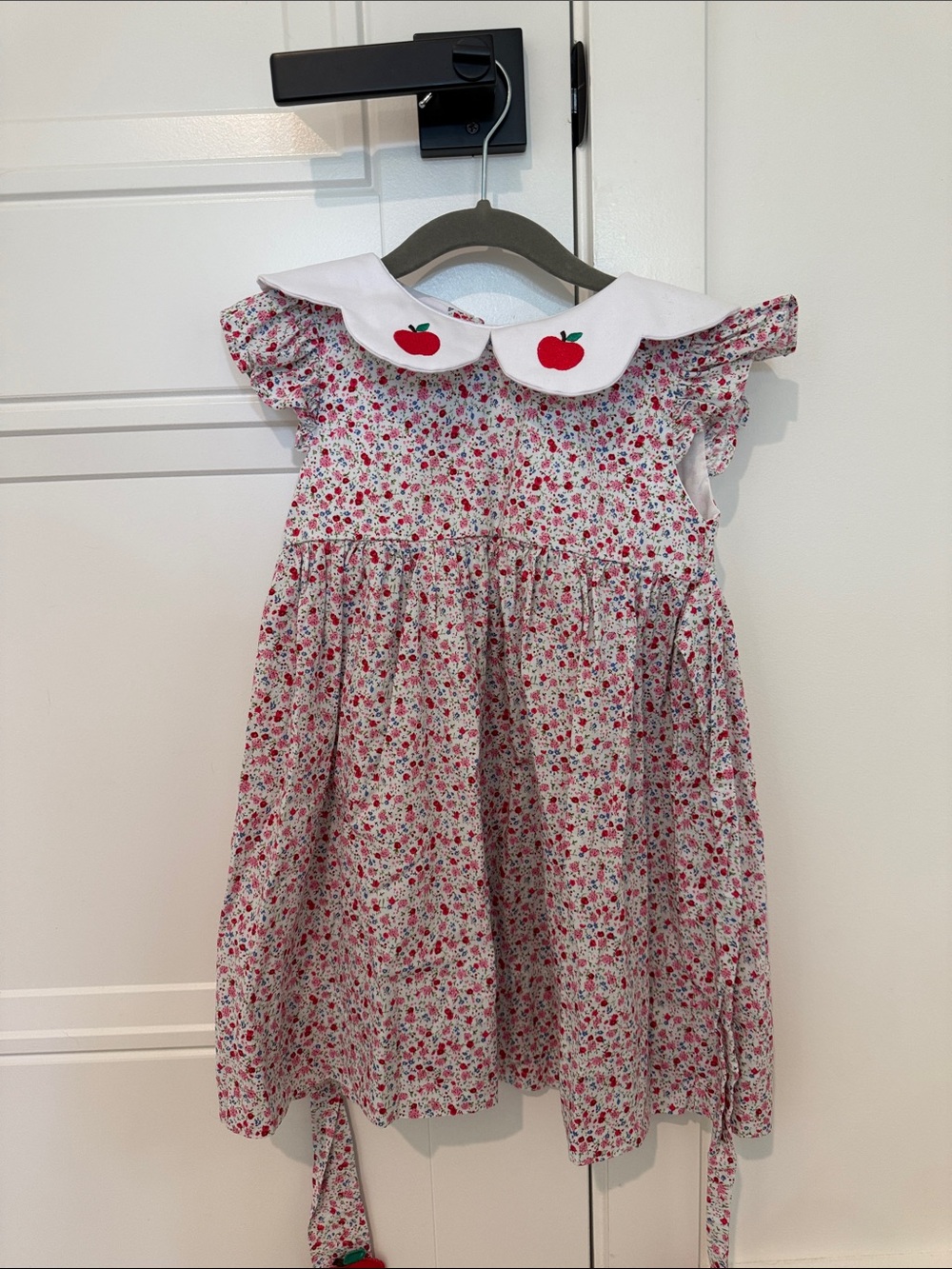 Girls' Floral Apple Collar Dress - Pink & White